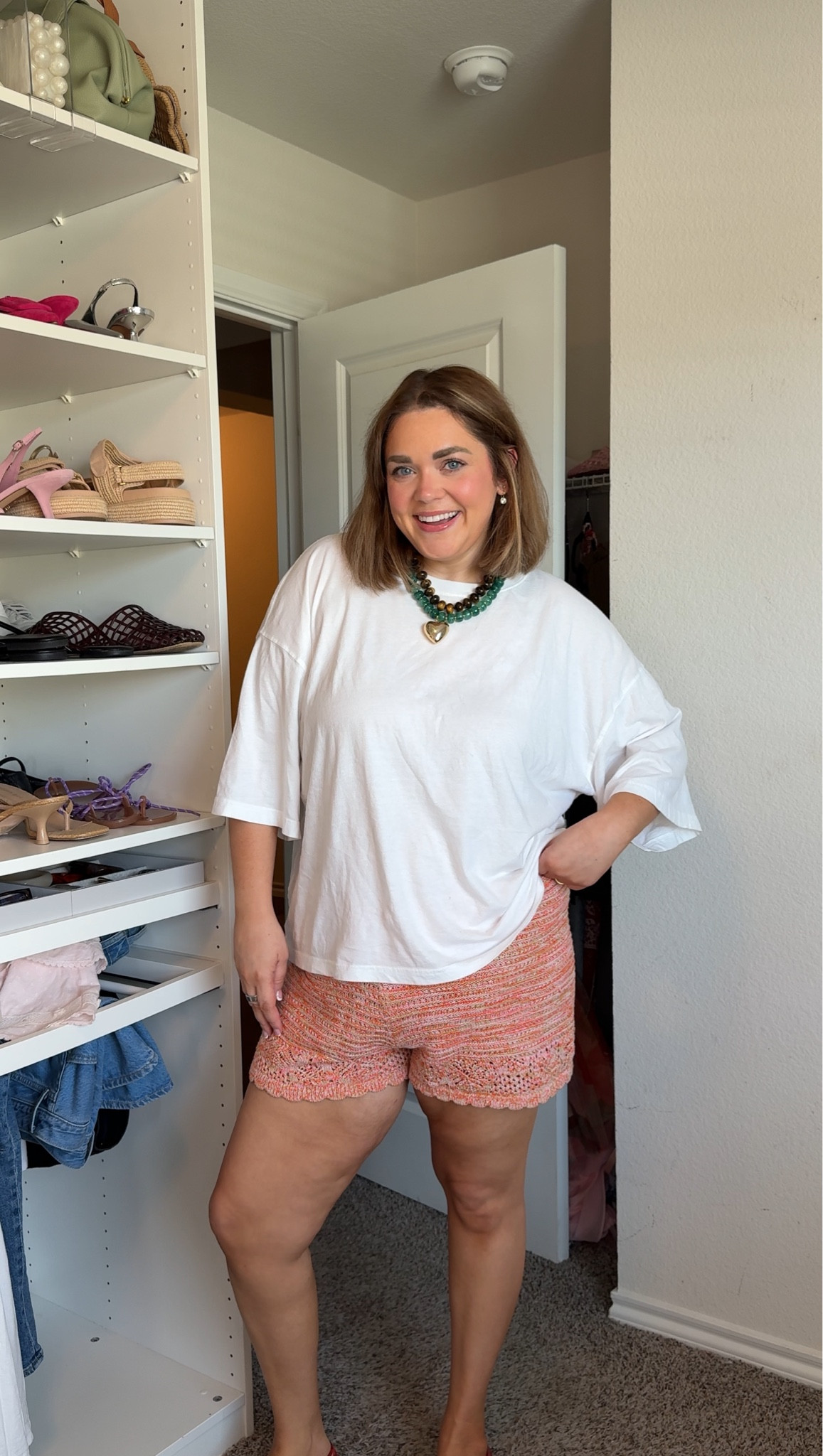 Summer crochet shorts outfit inspo wearing xl in shorts and large in tee.

#LTKMidsize #LTKootd
