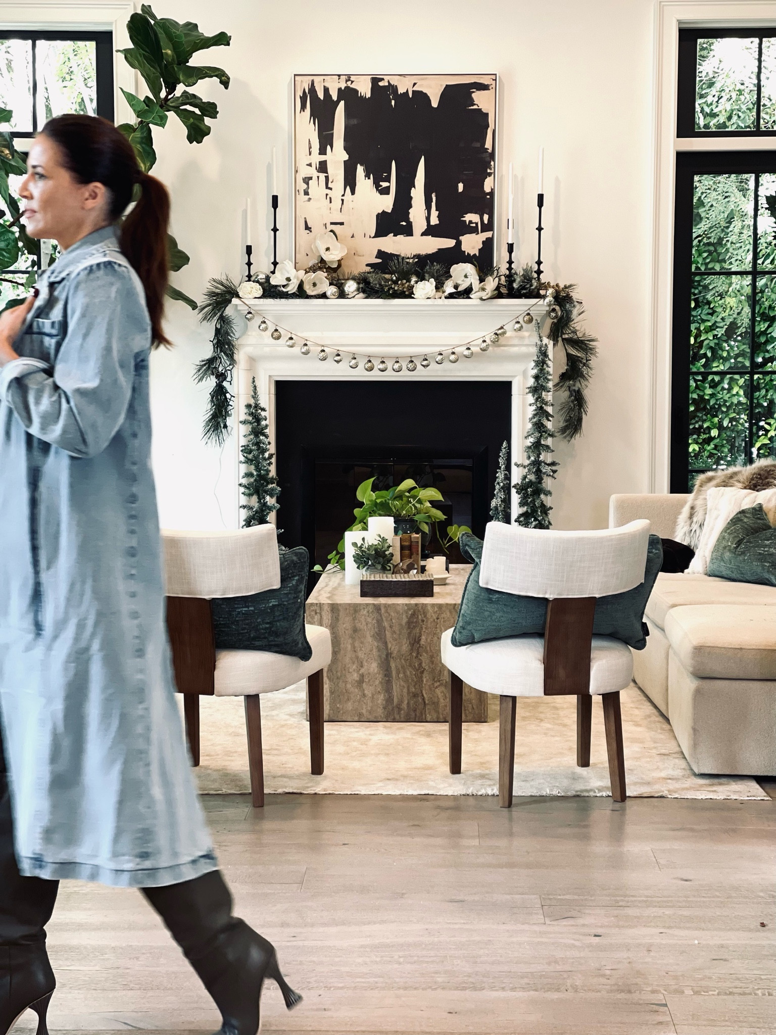 White and Green Holiday decor. Peacefully chic!  These chairs are extra from a design project…and guess what, they are from AMAZON! So affordable and quality is perfection. 
#holidaychic #chicholidaydecor #amazondiningchairs 

#LTKhome #LTKHoliday #LTKSeasonal