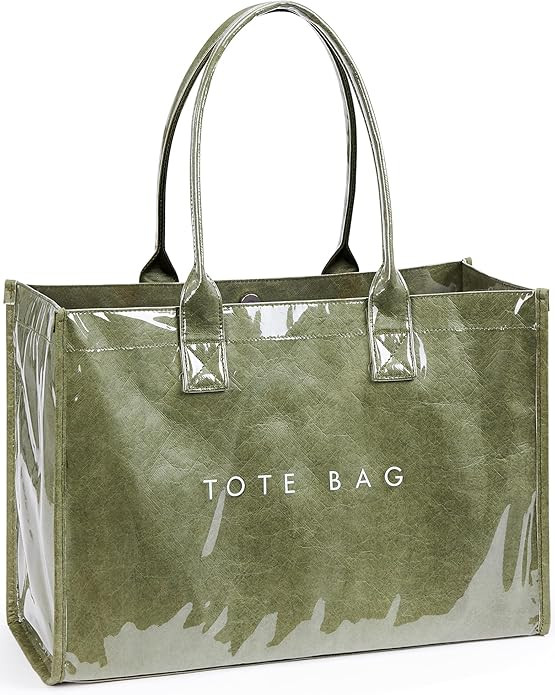 KALIDI PVC Tote Bag Women’s Kraft Paper Work Handbags Purses with Top Handle | Amazon (US)