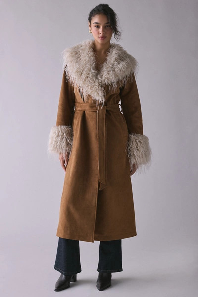 UO Natasha Penny Lane Faur Fur Trim Faux Suede Coat | Urban Outfitters (US and RoW)