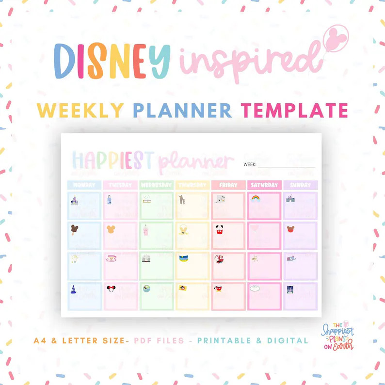 Disneyworld Weekly Planner Printable Template Digital Daily Planner Digitally Fillable Disneyland... | Etsy (US)