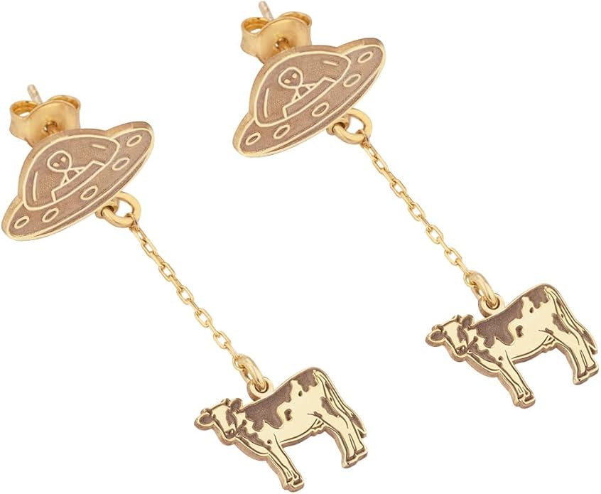 Funny Gold UFO Dangle Earrings • Alien Earrings • Cool Quirky Novelty Space Earrings • 14K ... | Amazon (US)