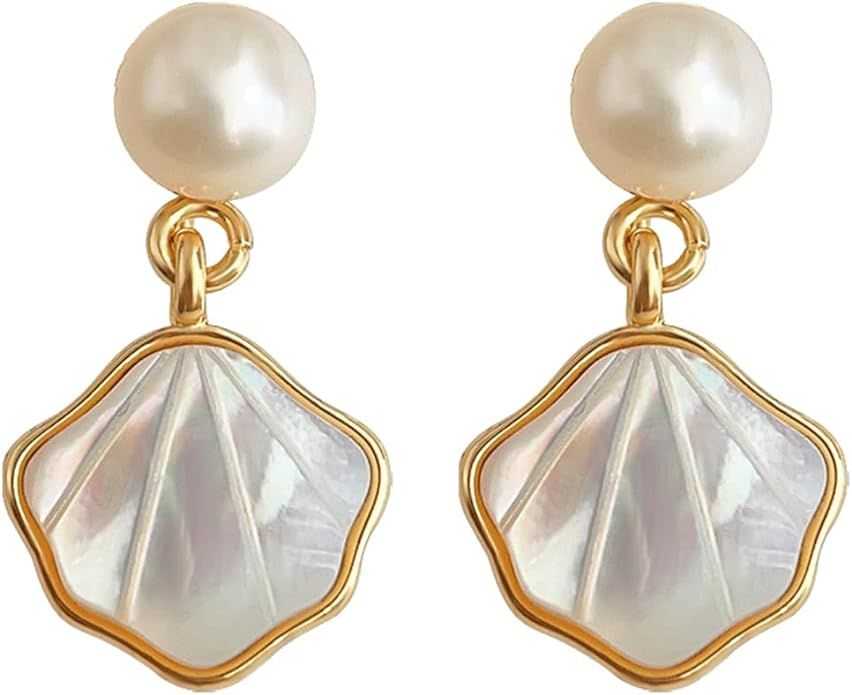 Boho Pearl Shell Earrings for Women Beach Seashell Earrings Pearl Stud Earrings Flower Earrings S... | Amazon (US)