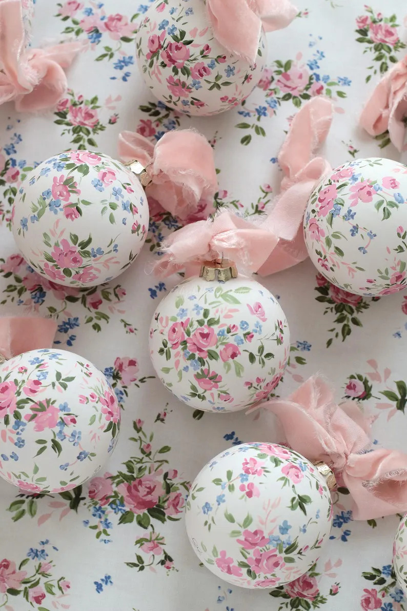 Pink Multicolor Vintage Rose Hand-painted Ornament - Etsy | Etsy (US)