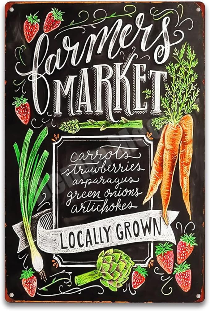 Farmers Market Retro Vintage Metal Tin Bar Sign,Decorative Wall Art Signage, Primitive Farmhouse ... | Amazon (US)