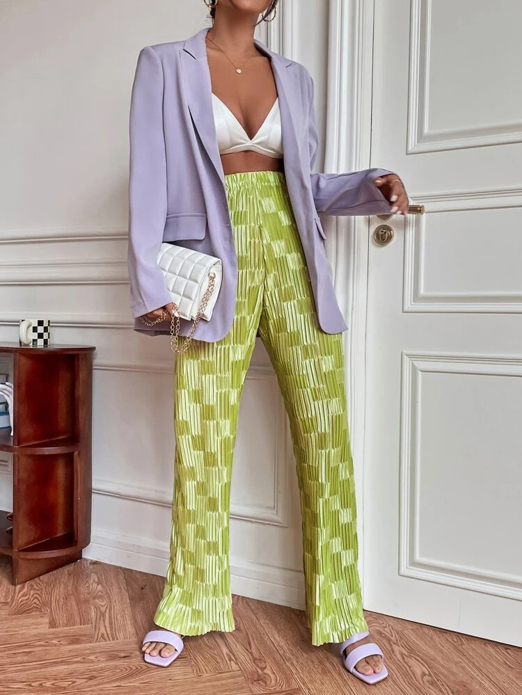 High Waist Geo Textured Wide Leg Pants | SHEIN