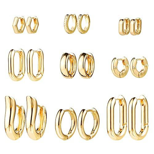Gold Chunky Hoop Earrings Set for Women, 14K Gold Plated Twisted Huggie Hoop Earring Hypoallergenic, Thick Open Hoops Set Lightweight | Amazon (US)
