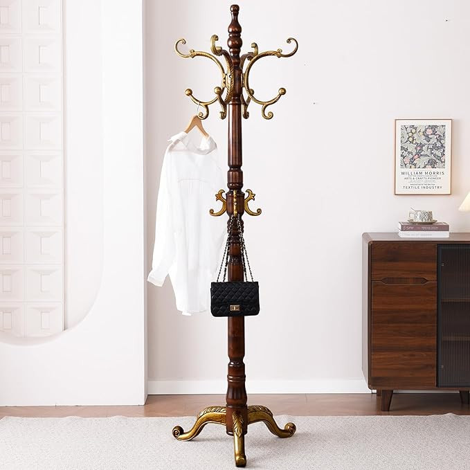 Wooden Coat Racks, Retro 78" Coat Tree with 12 Hooks & Stable Triangular Base, Entryway Coat Rack... | Amazon (US)