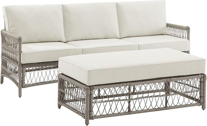 Crosley Furniture KO70436DW-CR Thatcher Outdoor Wicker 2-Piece Sofa Set (Sofa, Coffee Table Ottom... | Amazon (US)
