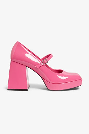 Bright pink Mary Jane platform heels | Monki