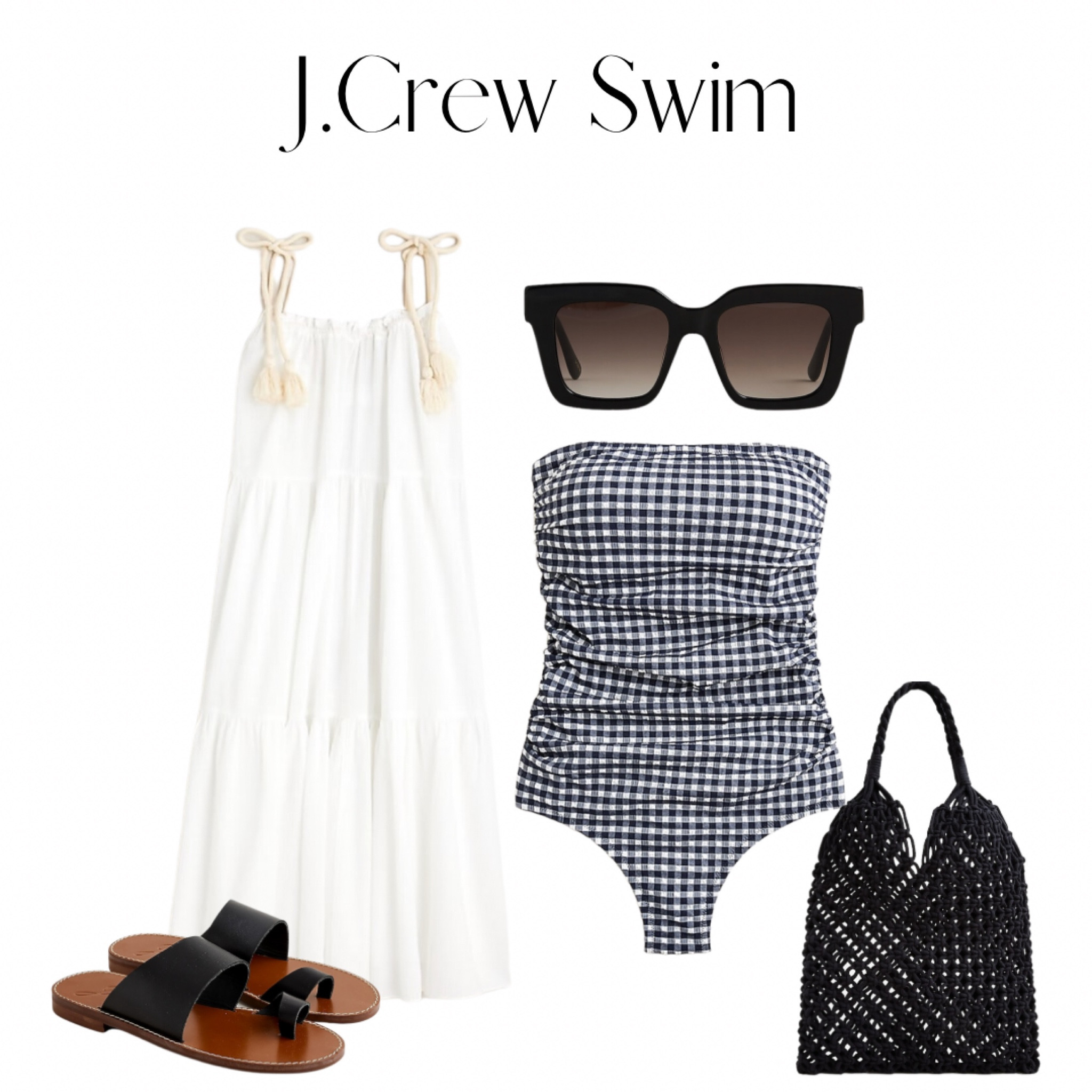 J.Crew Swimsuit Coverups Black sunglasses pool bag beach bag Black leather sandals j crew sale Jcrew swimwear Jcrew style Vacation outfits resort wear gingham swimsuits black and white outfits 

#LTKstyletip #LTKtravel #LTKsalealert