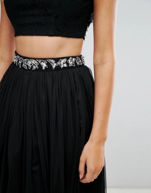 Maya Tall Sequin Tulle Midi Skirt With Embellished Waist at asos.com | ASOS US