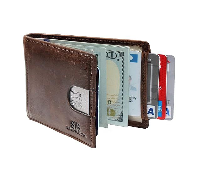 SERMAN BRANDS RFID Blocking Slim Bifold Genuine Leather Minimalist Front Pocket Wallets for Men w... | Amazon (US)