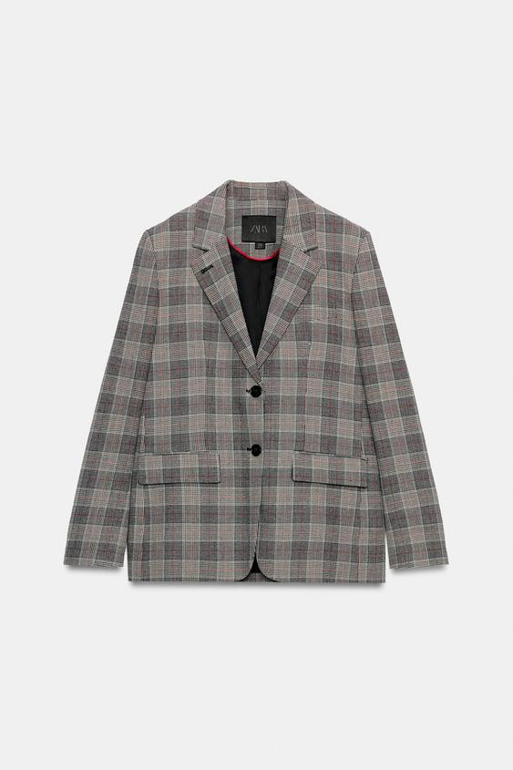 Zara - Zw Collection Plaid Blazer - Gray - L - Woman | Zara US