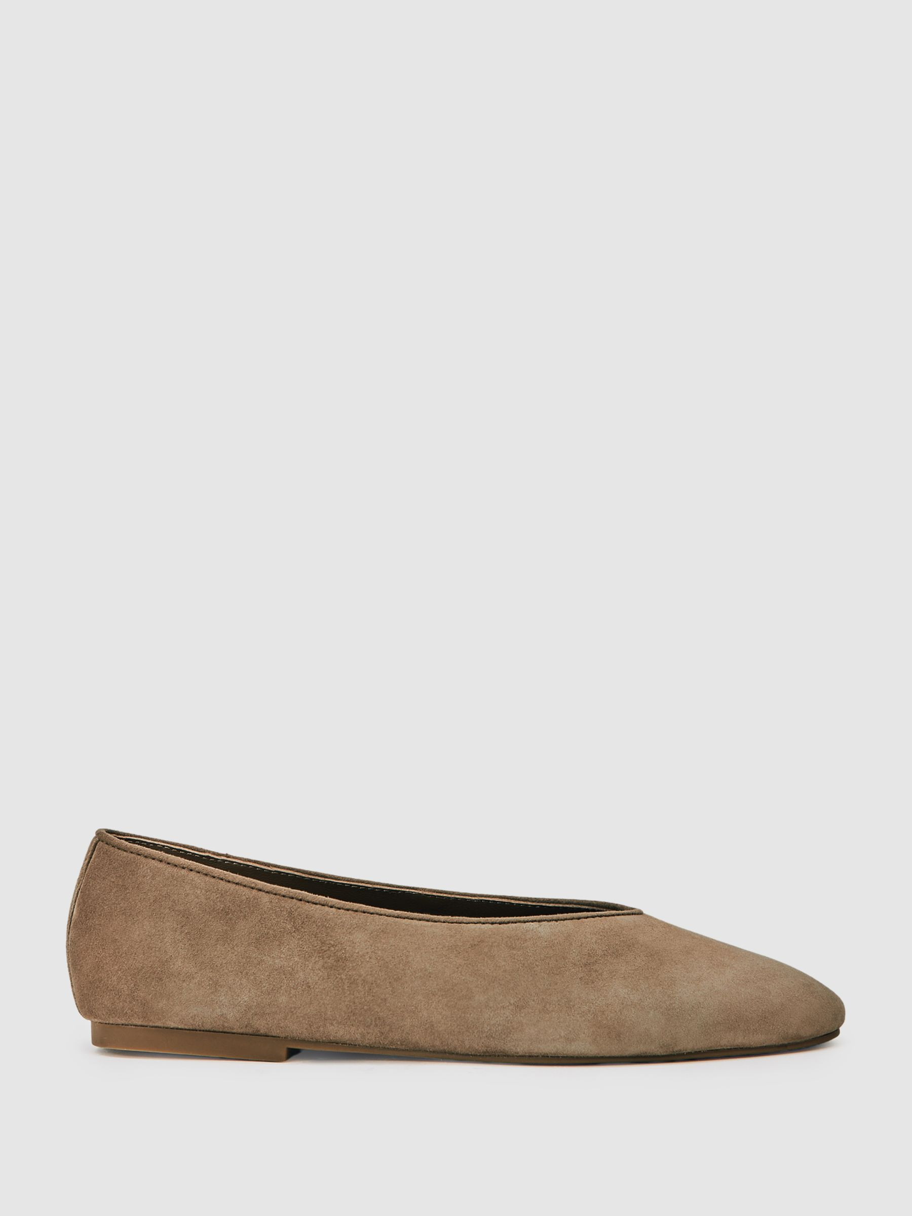 Leather Rounded-Point Toe Ballet Flats in Taupe | Reiss UK