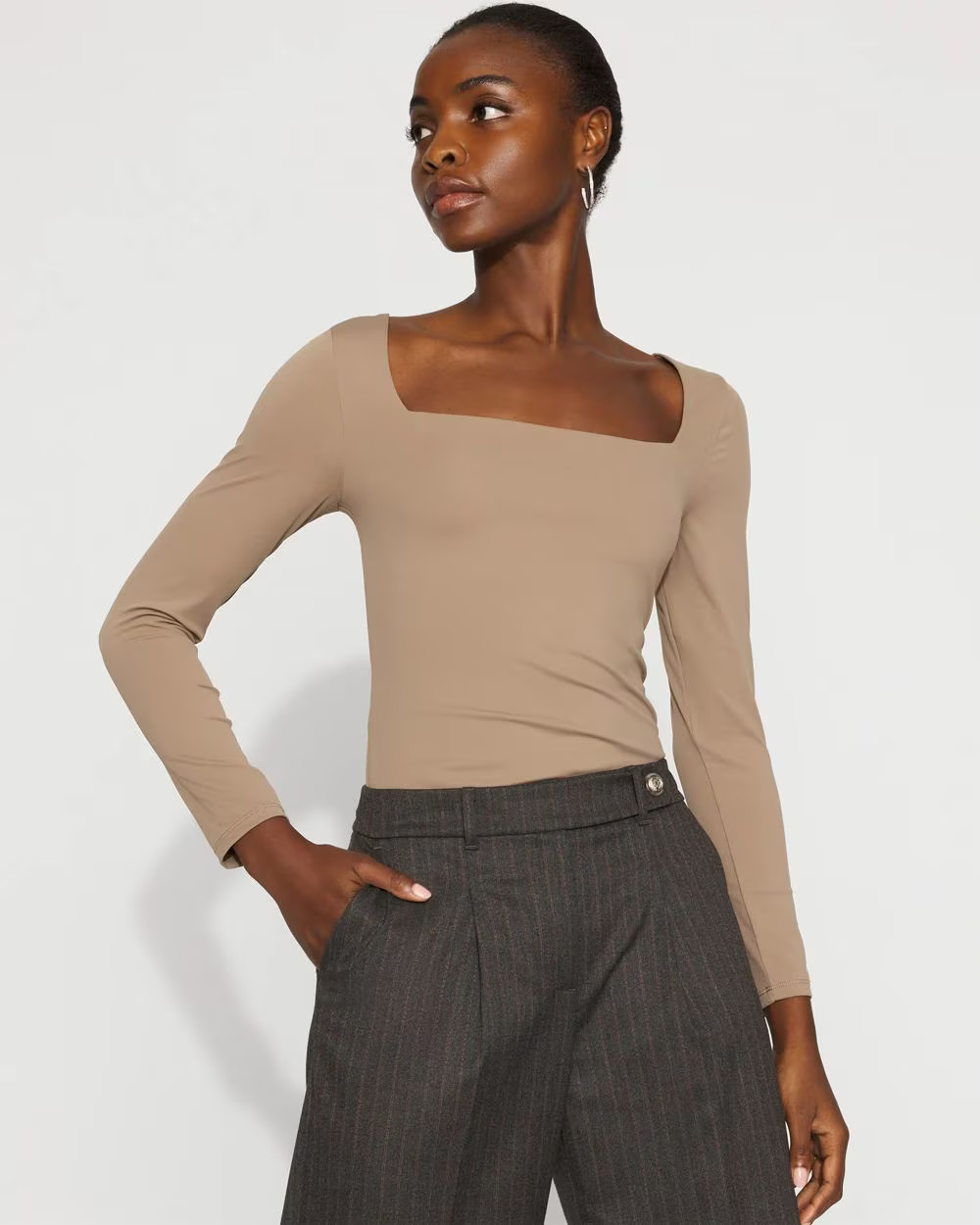 WHBM FORME™ All Ways Stretch Square Neck Long-Sleeve Tee | White House Black Market