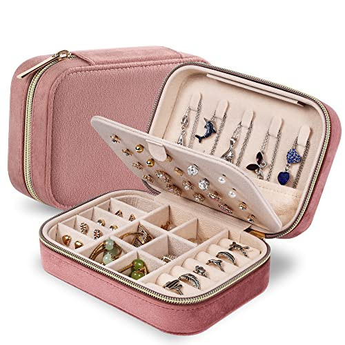 Dajasan Velvet Jewelry Box, Small Travel Jewelry Case, Portable Travel Jewelry Organizer Box for Women Girls (Pink) | Amazon (US)