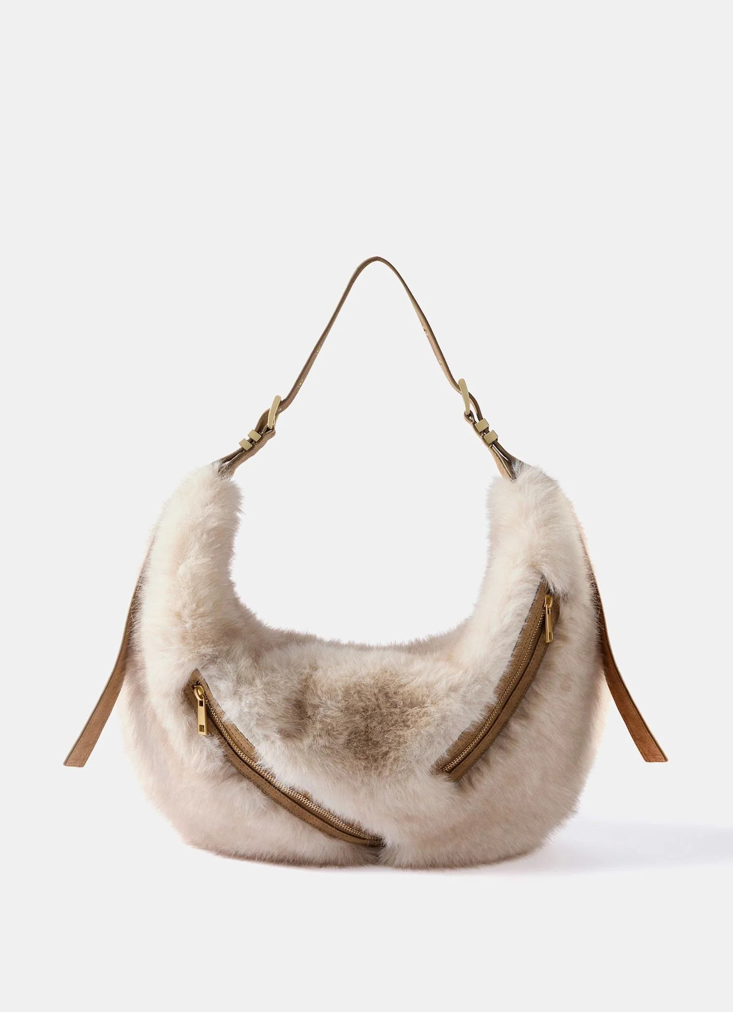 Luna Neutral Faux Fur Hobo Bag | Mint Velvet - US