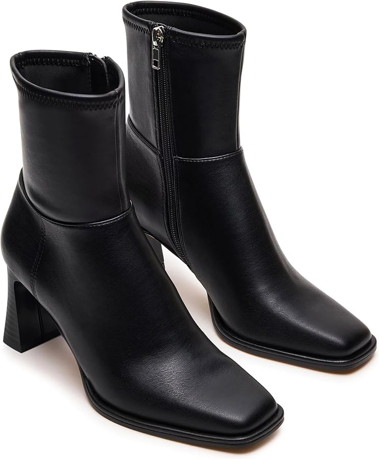 Ankle Boots For Women Square toe Short Booties Chunky Heel Booties Dress Fall Boots Side Zip Low ... | Amazon (US)