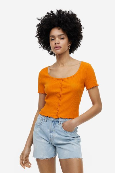 Ribbed Button-front Top | H&M (US + CA)