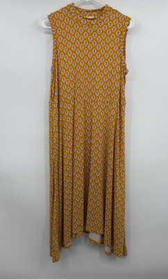 Anthropologie Maeve Dress Women 1X Yellow Sleeveless Midi Printed Pocket Stretch | eBay US