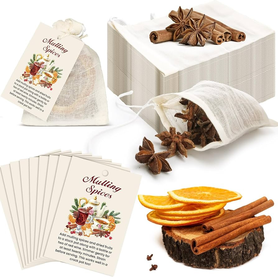 40 Sets Mulling Spices Bags Kit 40 Cotton Filter Bags 40 Tea Bag Cards Mulling Spice Storage With... | Amazon (US)