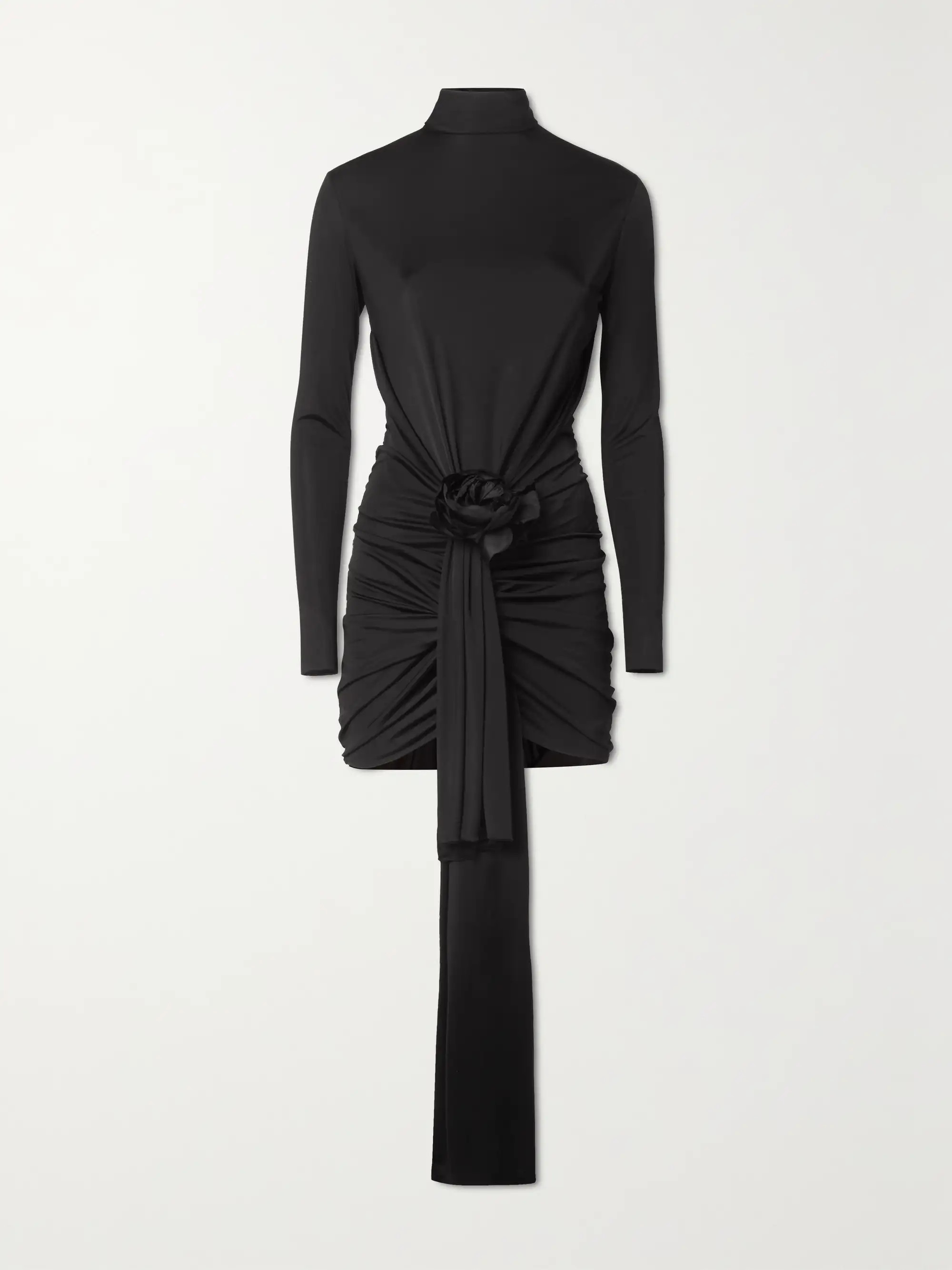 Embellished ruched satin-jersey mini dress | NET-A-PORTER (US)