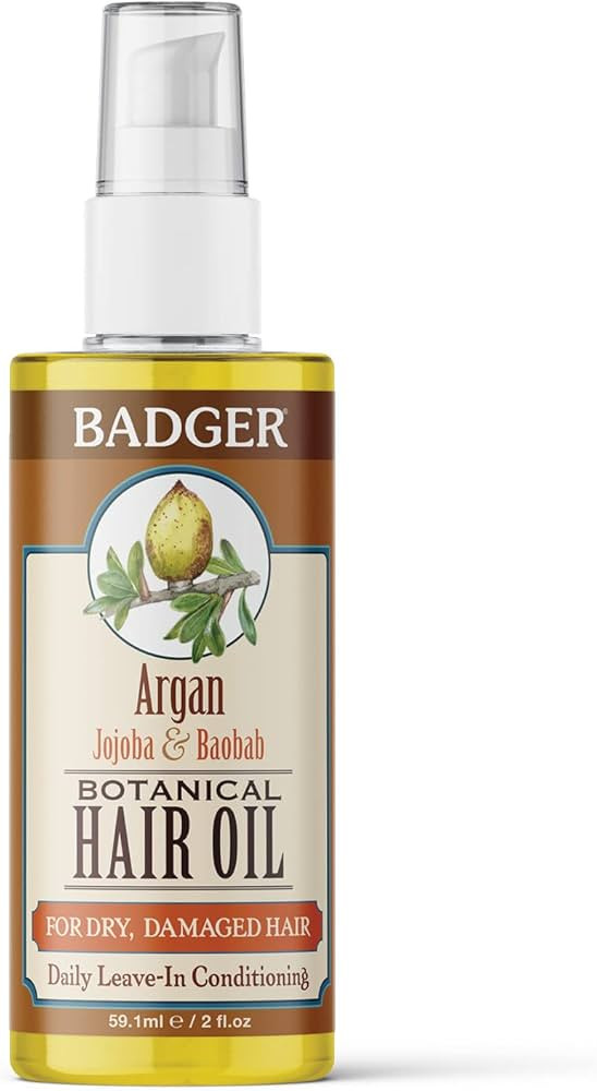 Badger - Argan Hair Oil w/Jojoba & Baobab, Moroccan Argan Oil Treatment for Dry Damaged or Frizzy... | Amazon (US)