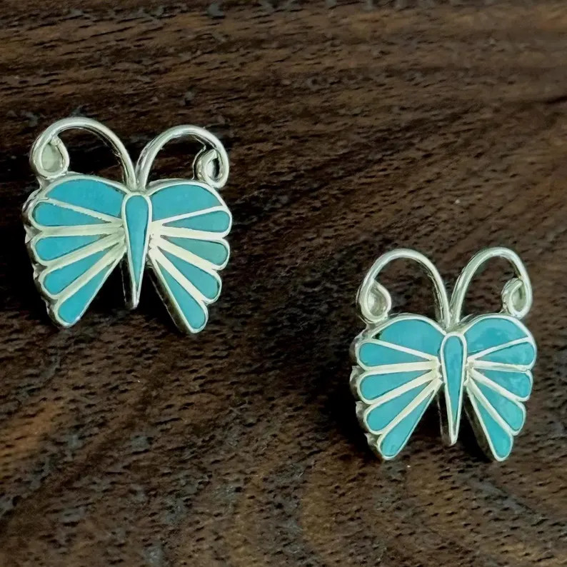 Butterfly Turquoise Earrings Inlay Statement Earrings Insect Jewelry Handmade Gifts for Mom Earri... | Etsy (US)