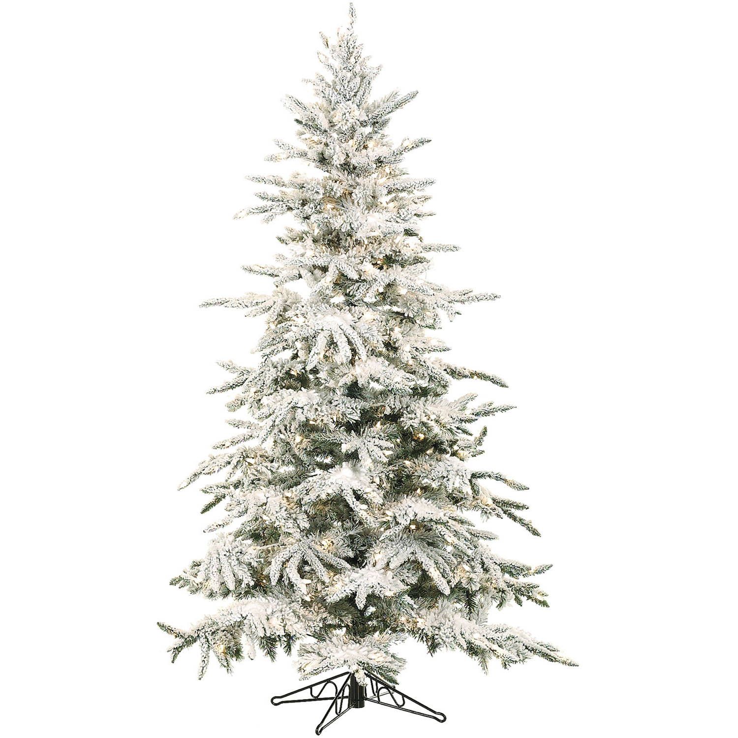 Fraser Hill Farm Unlit 7.5' Mountain Pine Flocked Artificial Christmas Tree - Walmart.com | Walmart (US)