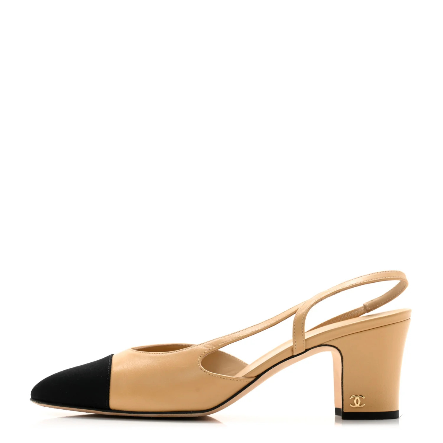 Goatskin Grosgrain Cap Toe CC Slingback Pumps 40.5 Beige Black | FASHIONPHILE (US)