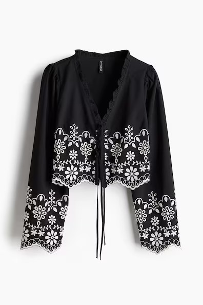 H & M - Cotton Blouse with Eyelet Embroidery - Black | H&M (US + CA)