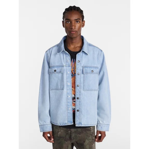 No Boundaries Denim Shacket with Long Sleeves, 100% Cotton 14 oz Denim, Men's XS-4XLT | Walmart (US)