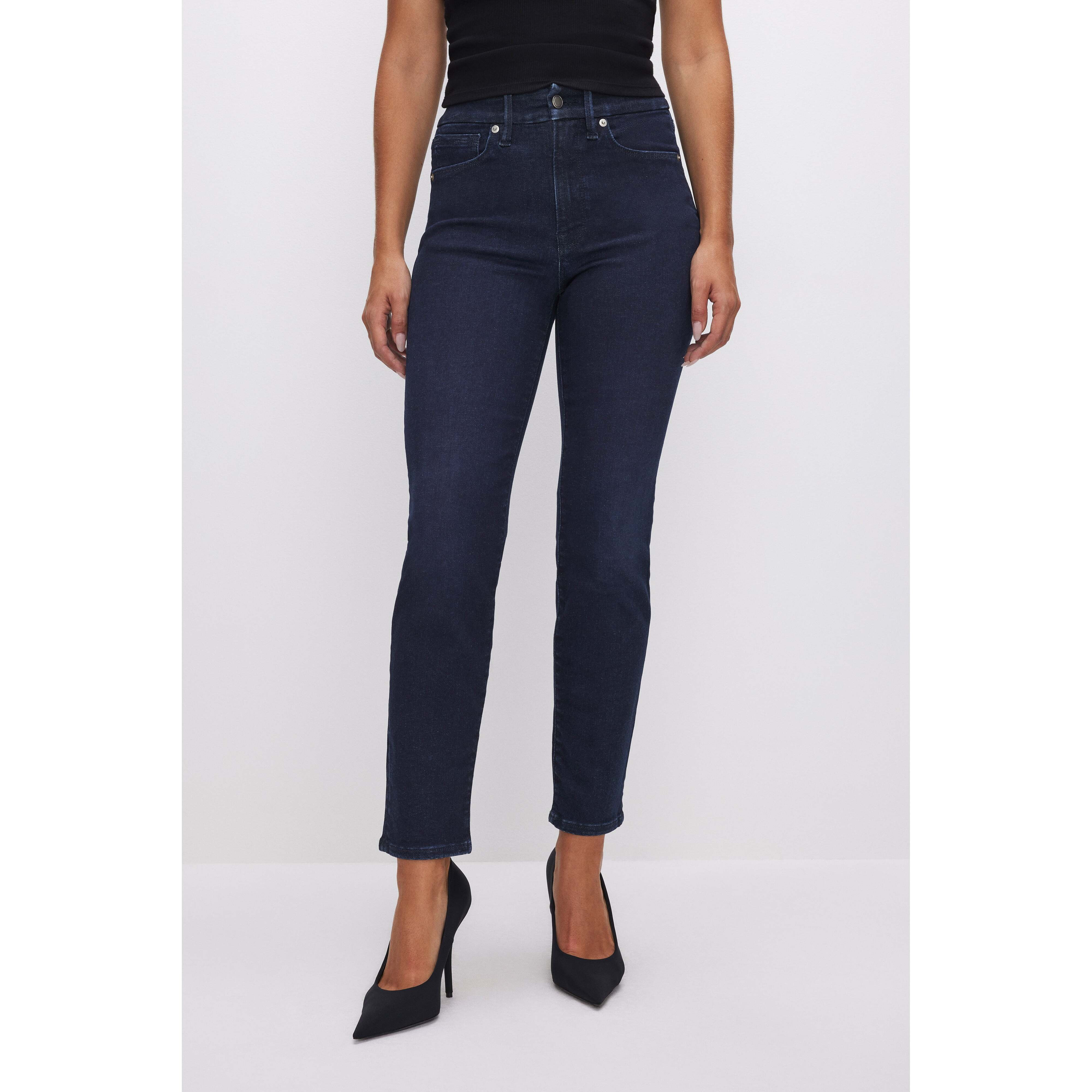 Women's Always Fits Good Legs Cigarette Jeans | Extra Stretch, Flat Tummy Tech, Gap-Proof Waistband | Blue, Size 14-18 Plus | Go | Good American