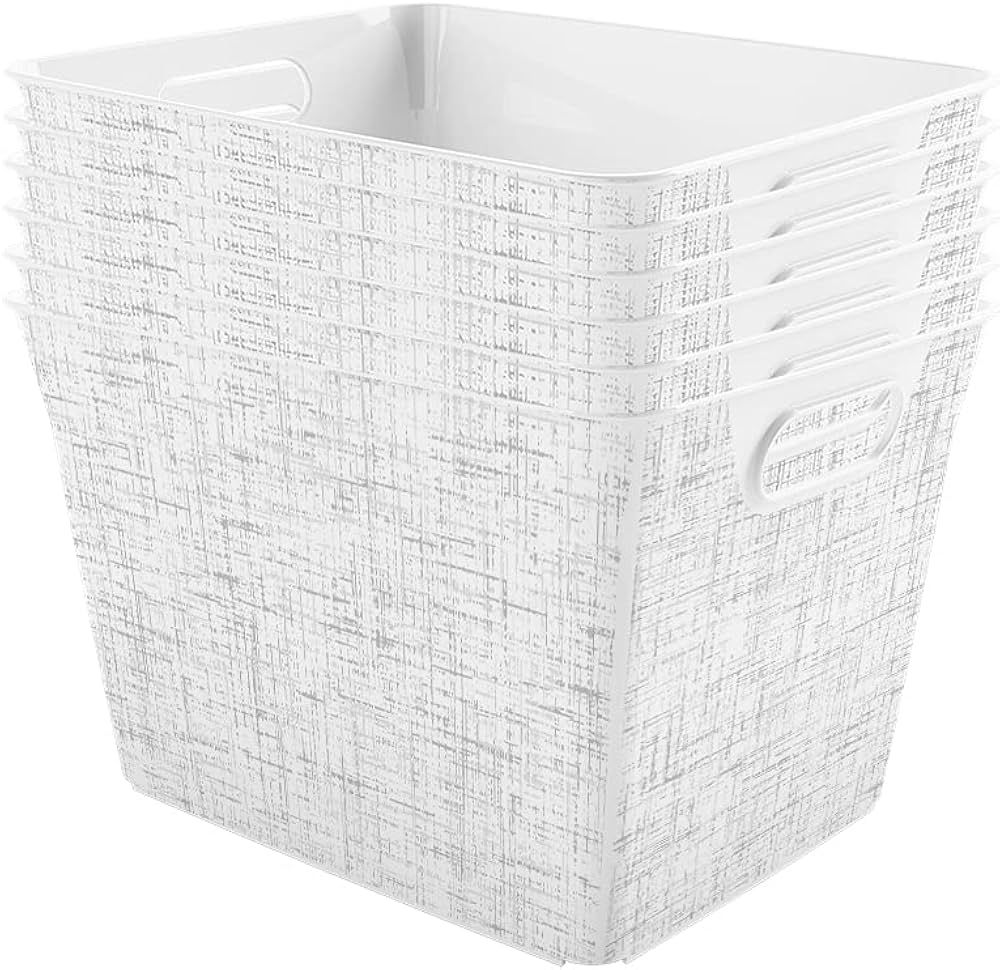 Curver Set of 6 Medium V Decorative Plastic Organization and Storage Basket, 11.5L / 12.2QT, Whit... | Amazon (US)