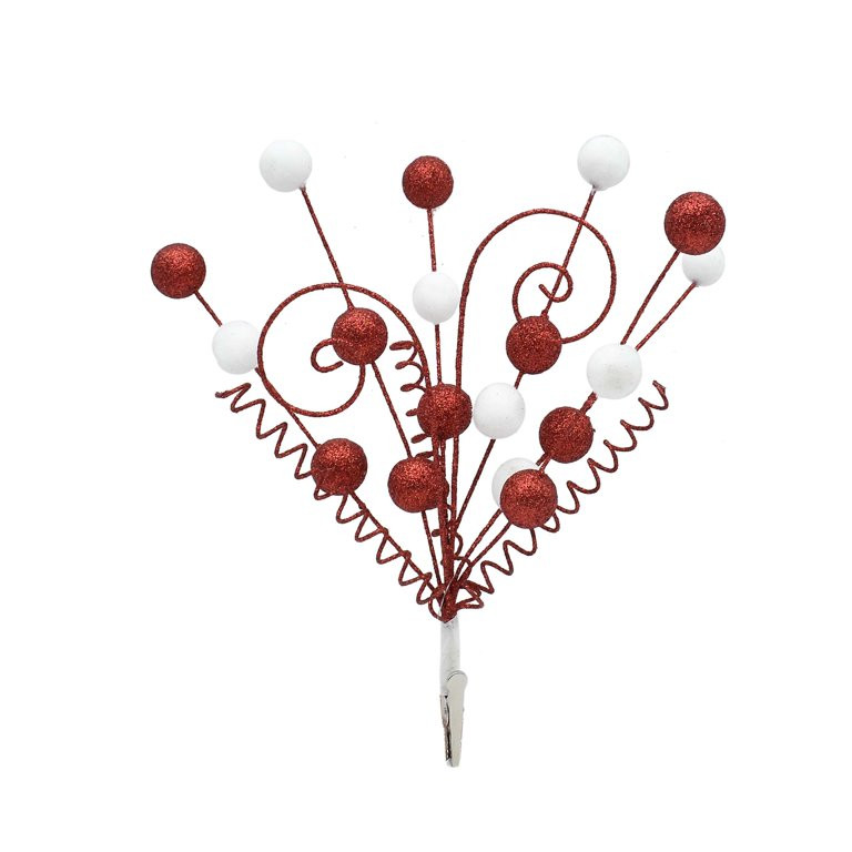 Red and White Glitter Ball Clip Christmas Ornament, 1 Count, by Holiday Time | Walmart (US)