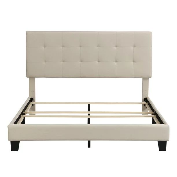 Upholstered Platform Queen Bed Frame, Beige Button Tufted Platform Queen Bed Frame with Headboard... | Walmart (US)