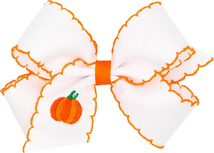 Wee Ones Girls Moonstitch Embroidered Bow, Pumpkin, Medium | Amazon (US)