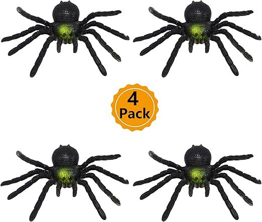 4Pcs Realistic Rubber Spiders Halloween Fake Simulated Big Silicone Spider 6in Tricky Toy | Amazon (US)