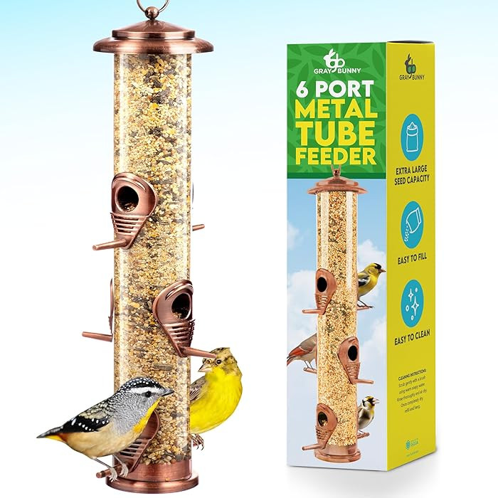 Bird Feeder for Outdoors (Brushed Metal Copper) Hanging Bird Feeders with Locking Lid & Adjustabl... | Amazon (US)
