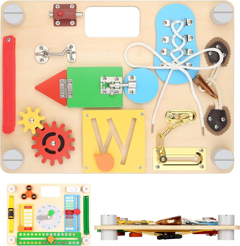 Upgraded Montessori Busy Board for Toddlers 1-3, 17-in-1 Wooden Sensory Toys for 1 2 3 Year Old, ... | Amazon (US)