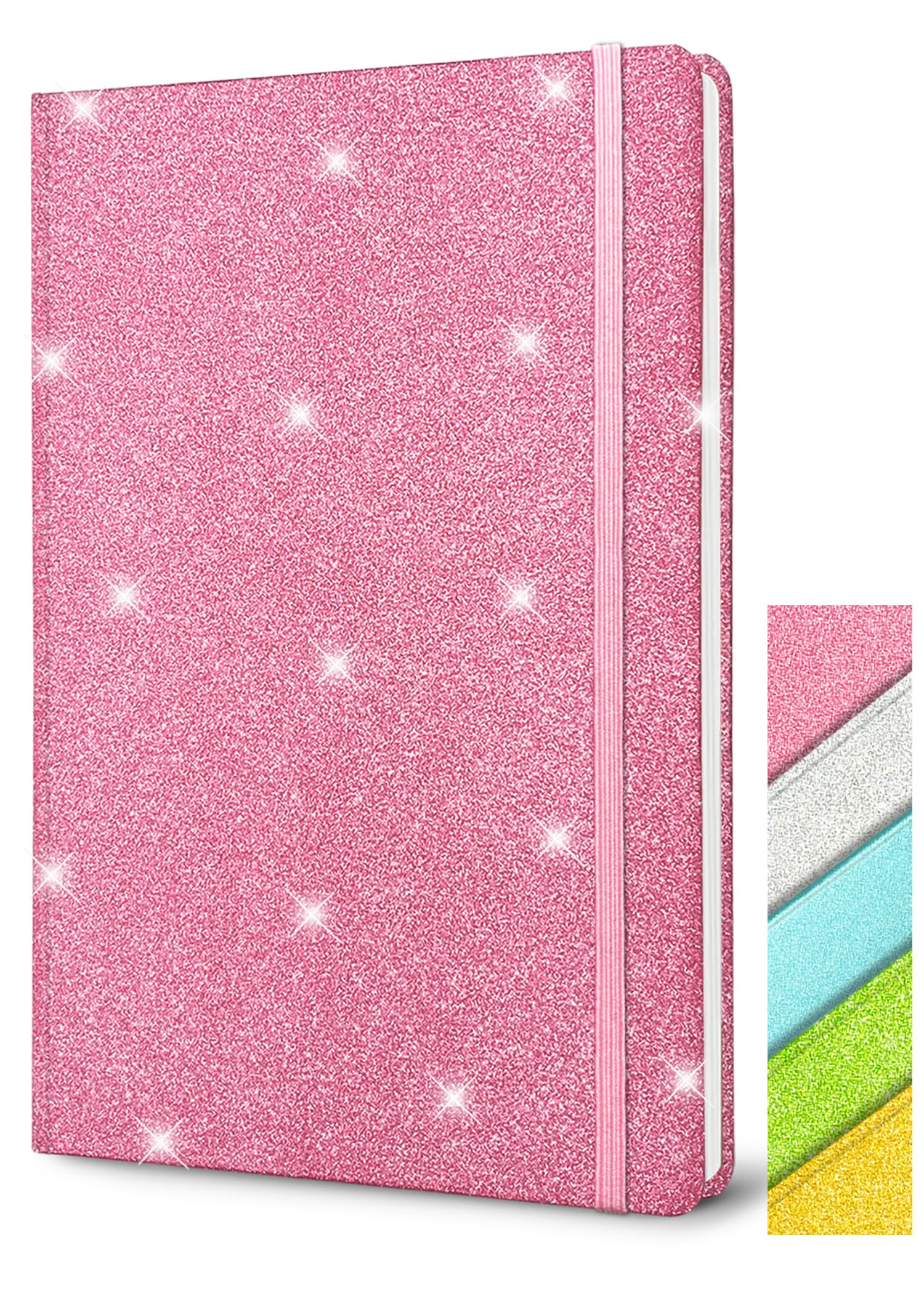 Pink Glitter Notebook, 8.3x5.7” 160 Lined Pages Glitter Never Peel Off Sparkle Journal for Girl... | Amazon (US)