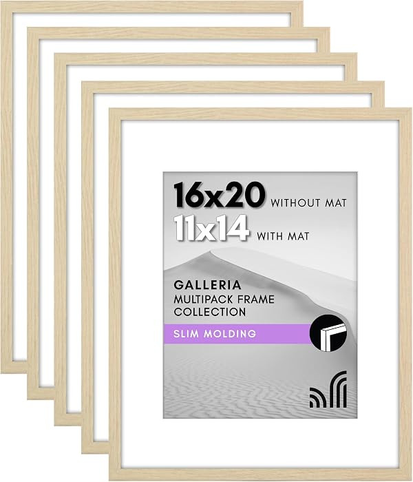 Americanflat 16x20 Poster Frame 5-Pack - Matted to 11x14 - Natural Oak | Amazon (US)