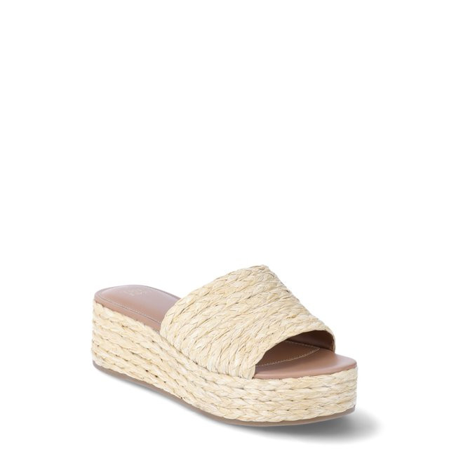 Time and Tru Women's Raffia Platform Slide Sandals | Walmart (US)