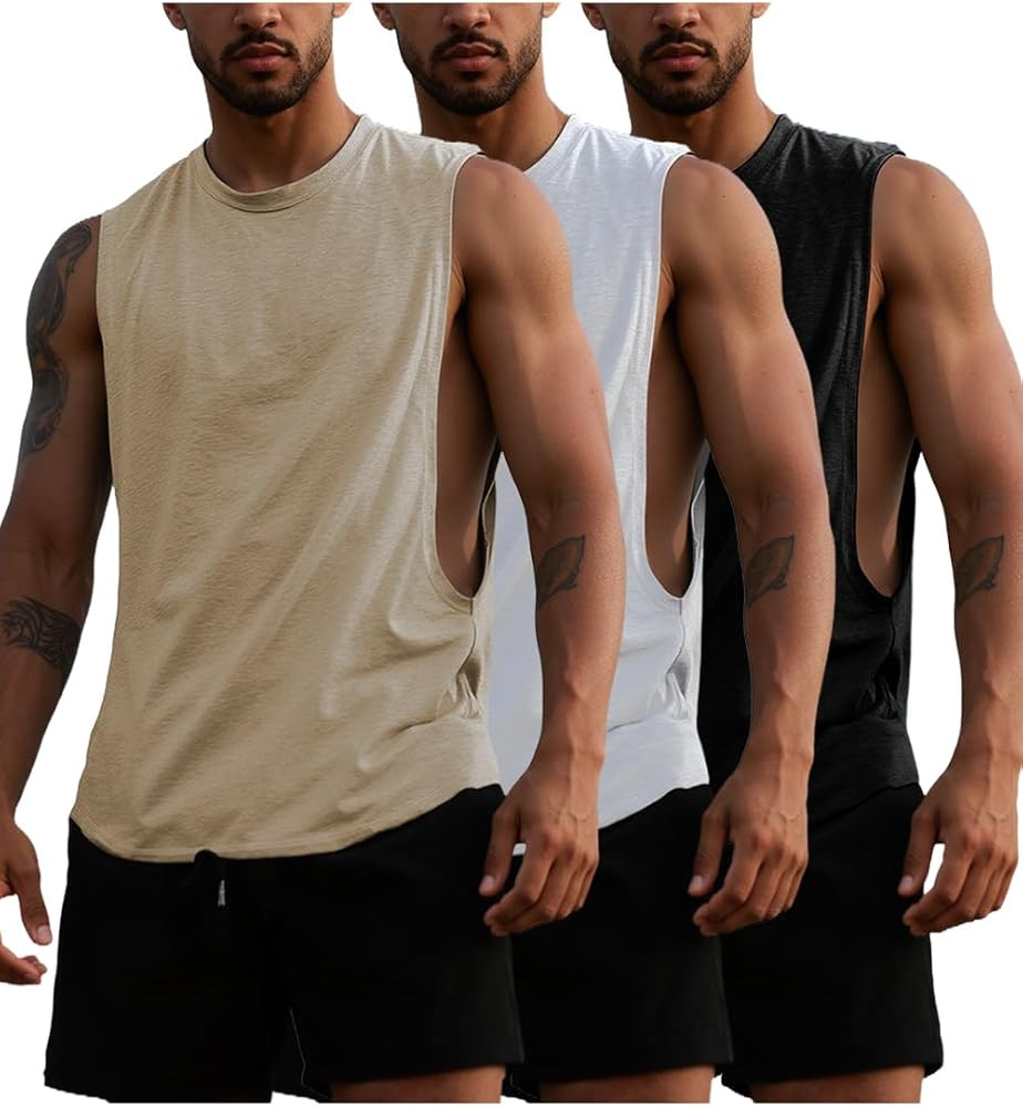 Mens Gym Sleeveless Tank Top Workout Muscle Shirt Cut Open Quick Dry Bodybuilding Vest | Amazon (US)