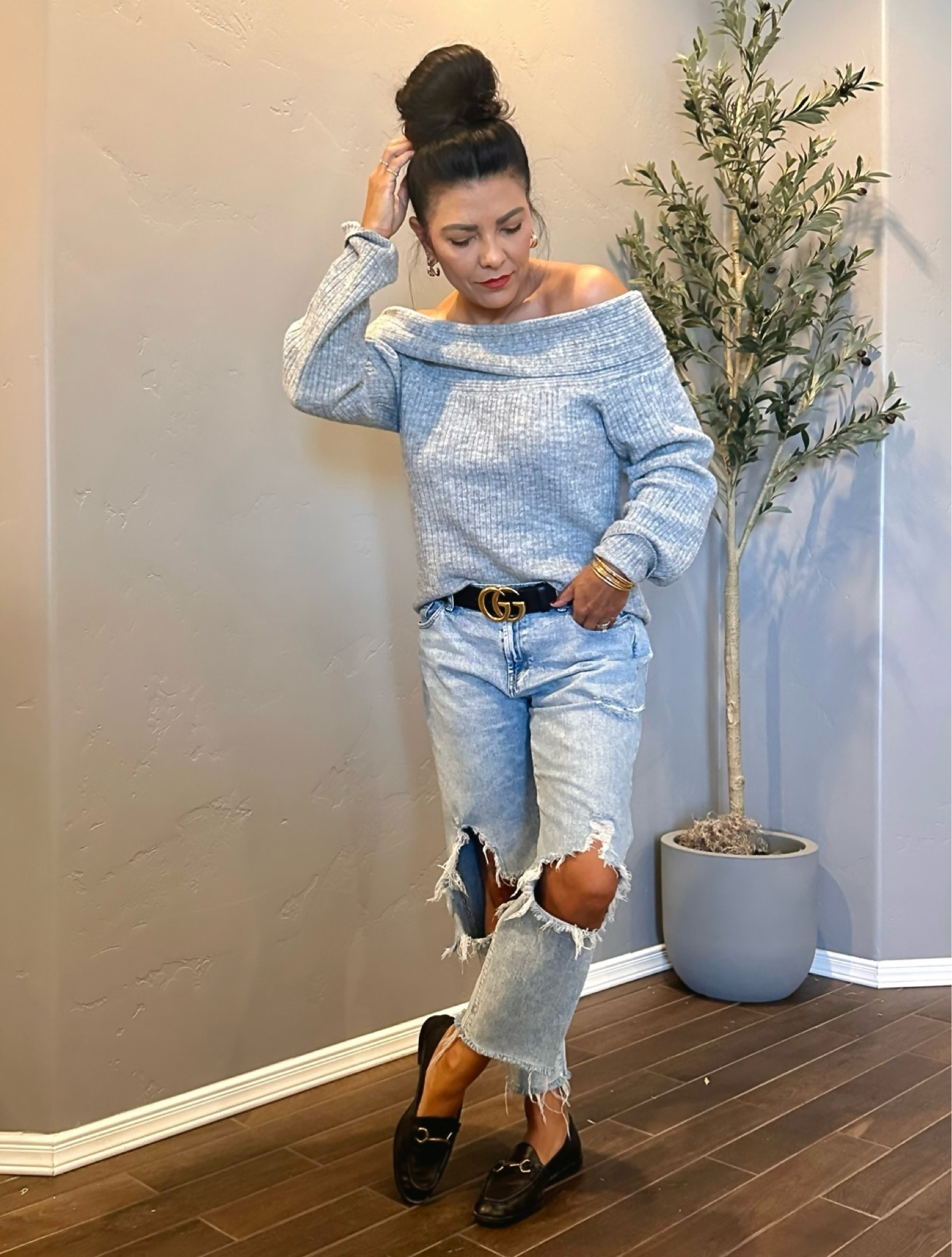 Casual off shoulder sweater outfit . 

#LTKStyleTip #LTKShoeCrush #LTKFindsUnder100