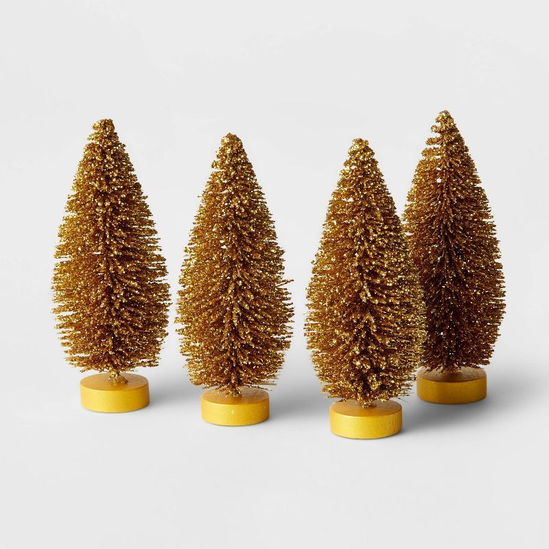4ct 4&#34; Decorative Bottle Brush Tree Set Warm Gold - Wondershop&#8482; | Target
