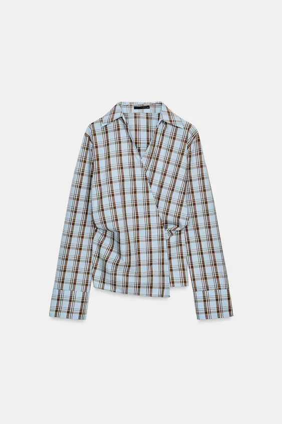 CHECK POPLIN WRAP SHIRT | Zara US