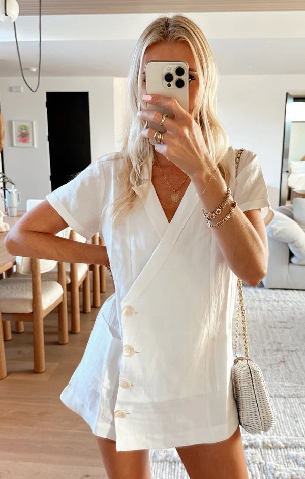 Bicoastal Blazer Romper ~ White Linen | Show Me Your Mumu