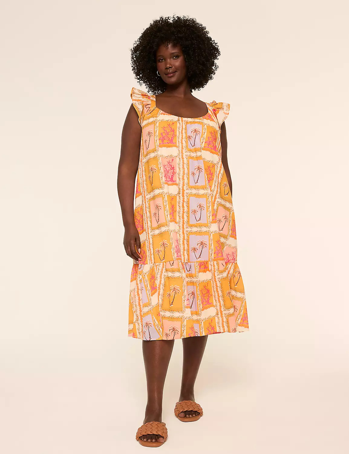 Flutter-Sleeve Postcard Midi Dress | Lane Bryant (US)